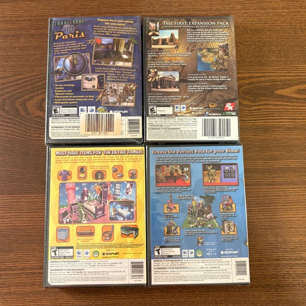 Vintage PC Mac Game Bundle Sims 2 Civilization IV Virtual Pool Morejongg 8 Games